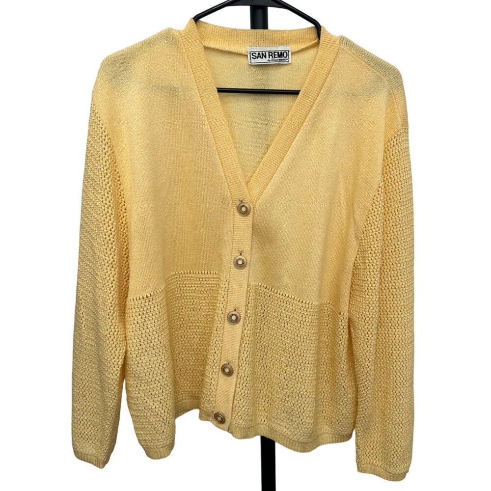 Vintage San Remo By Laura Knits Yellow Button-Up Cardigan Sweater Size XL